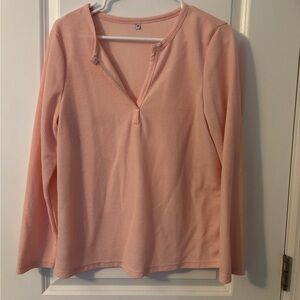 Pink Waffled Pattern Long Sleeve Shirt, Sz M